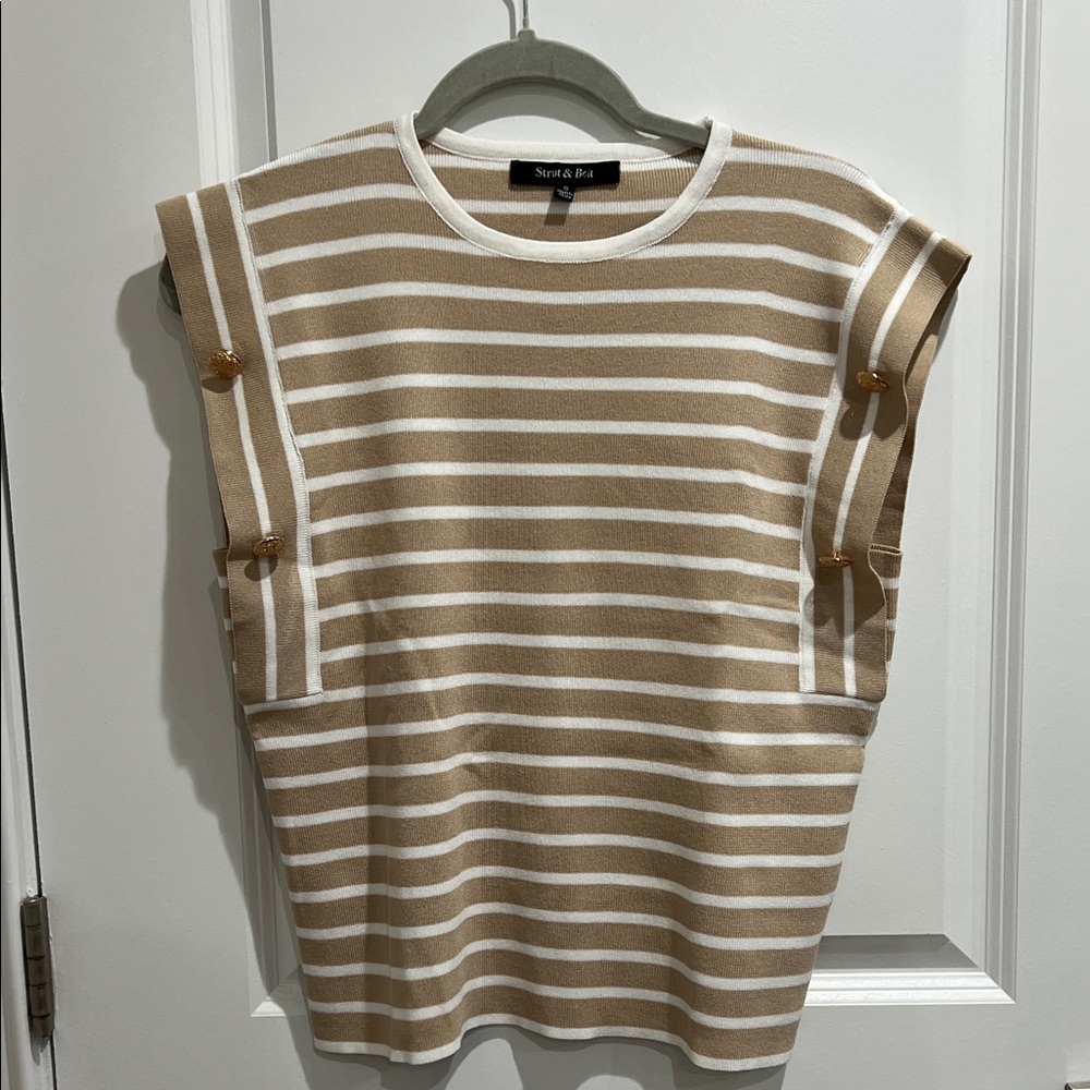 Neutral Striped Sleeveless Sweater